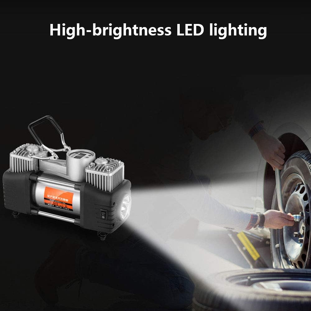 12V 150 PSI Double Cylinder Tire Inflator Air Compressor with LED Light and Storage Bag P310818