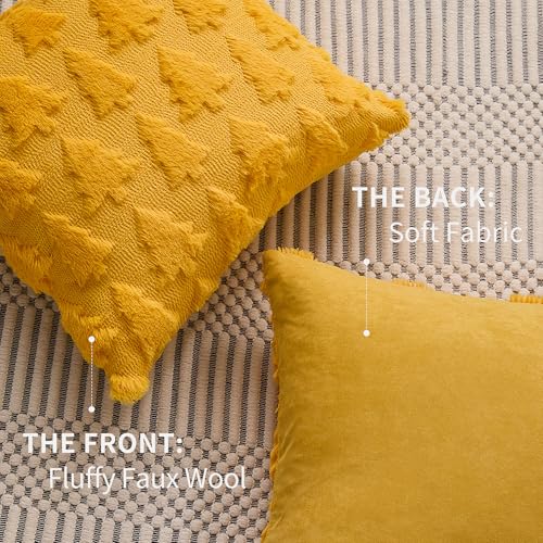 Christmas Tree Pillow Covers 18x18 inch Set of 2 Beige Plush Faux Fur Jacquard Throw Pillows L9785