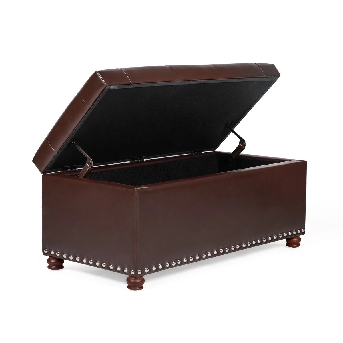 Brown Leather Rectangular Storage Bench Ottoman X7007