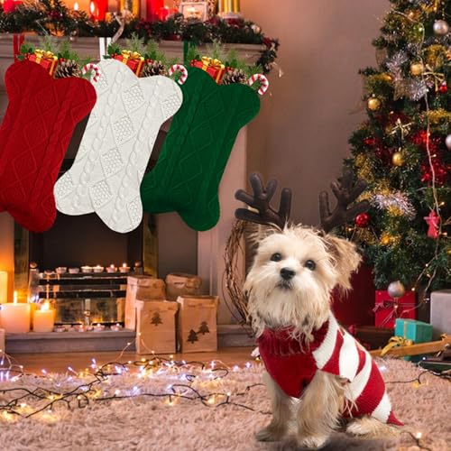 18 Inch Knitted Dog Christmas Stocking 3 Pack T7877