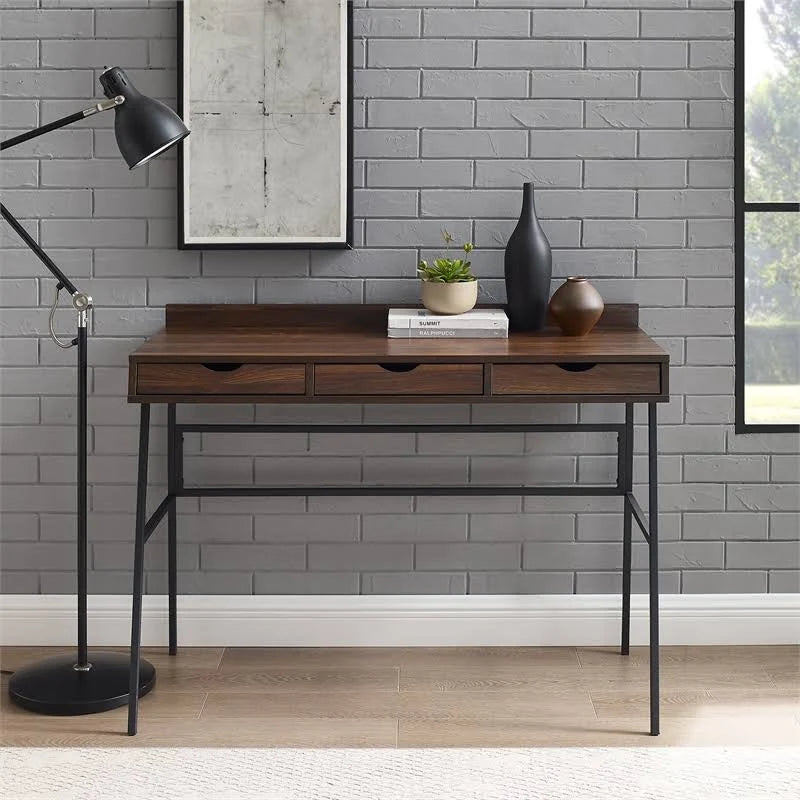 42x22 3-Drawer Angled Front Desk Dark Walnut F49051