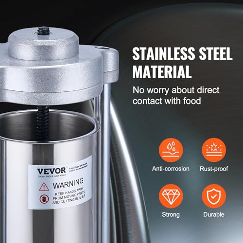 7 L / 15 LBS Vertical Manual Sausage Stuffer, 304 Stainless Steel, 5 Stuffing Tubes P562254
