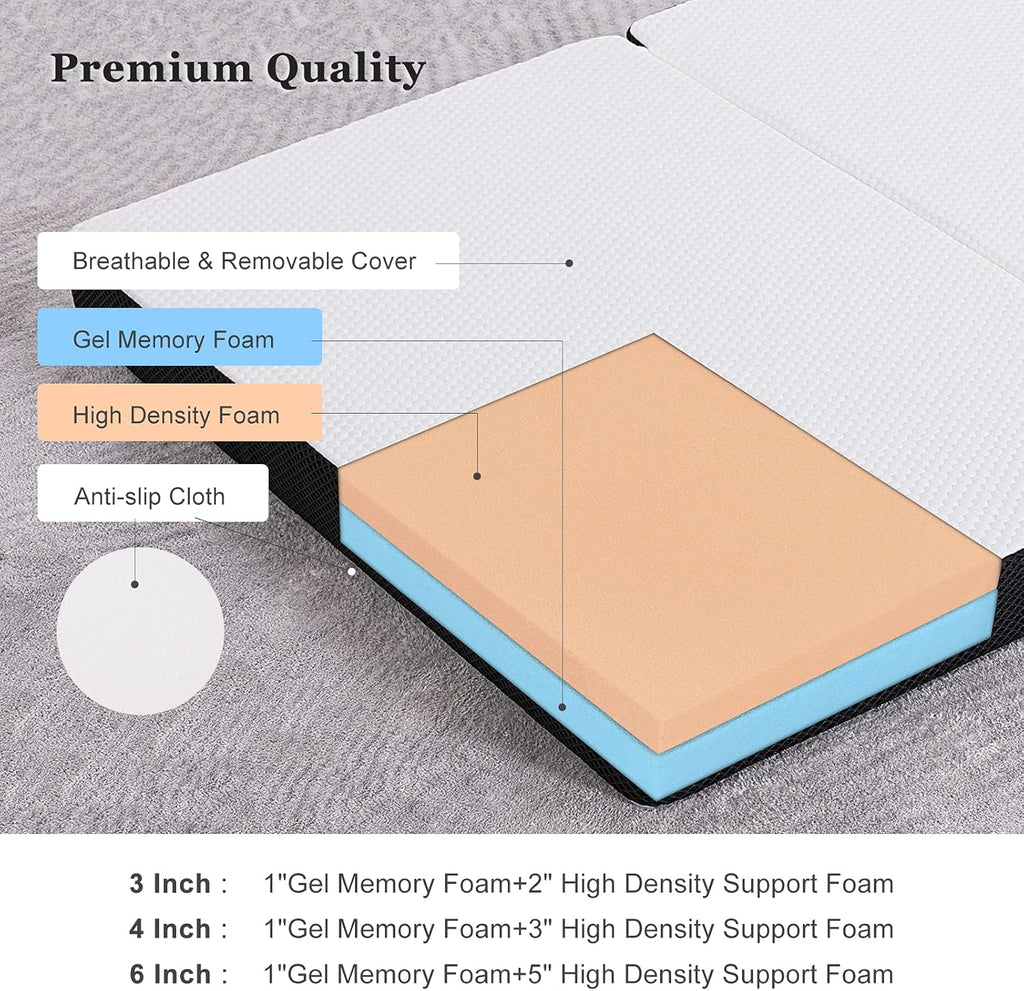 Folding Gel Memory Foam Mattress Topper with Washable Cover Q85760