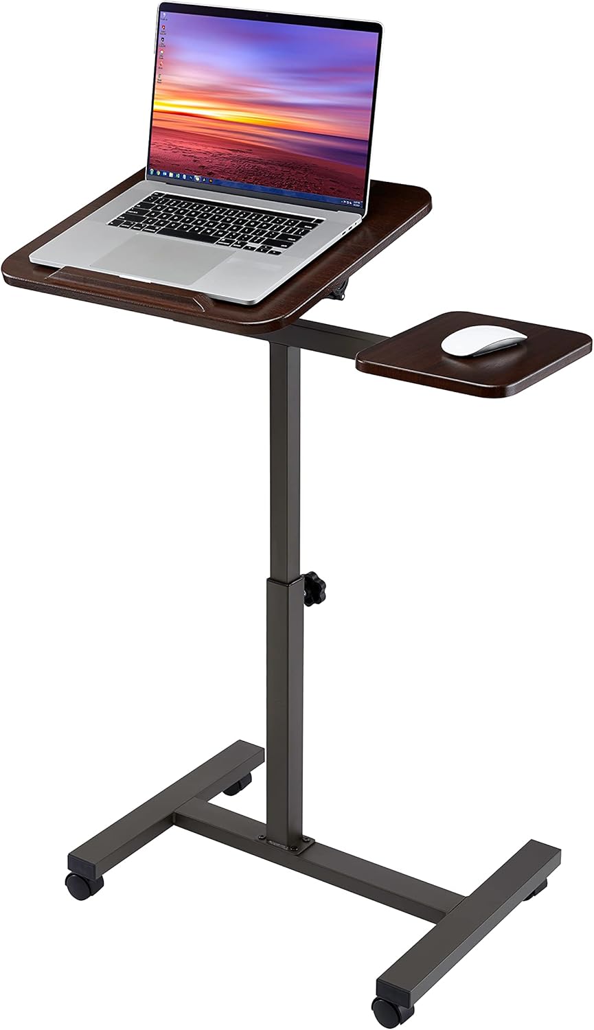 Mobile Height Adjustable Laptop Workstation Desk Cart with Wheels, White R296