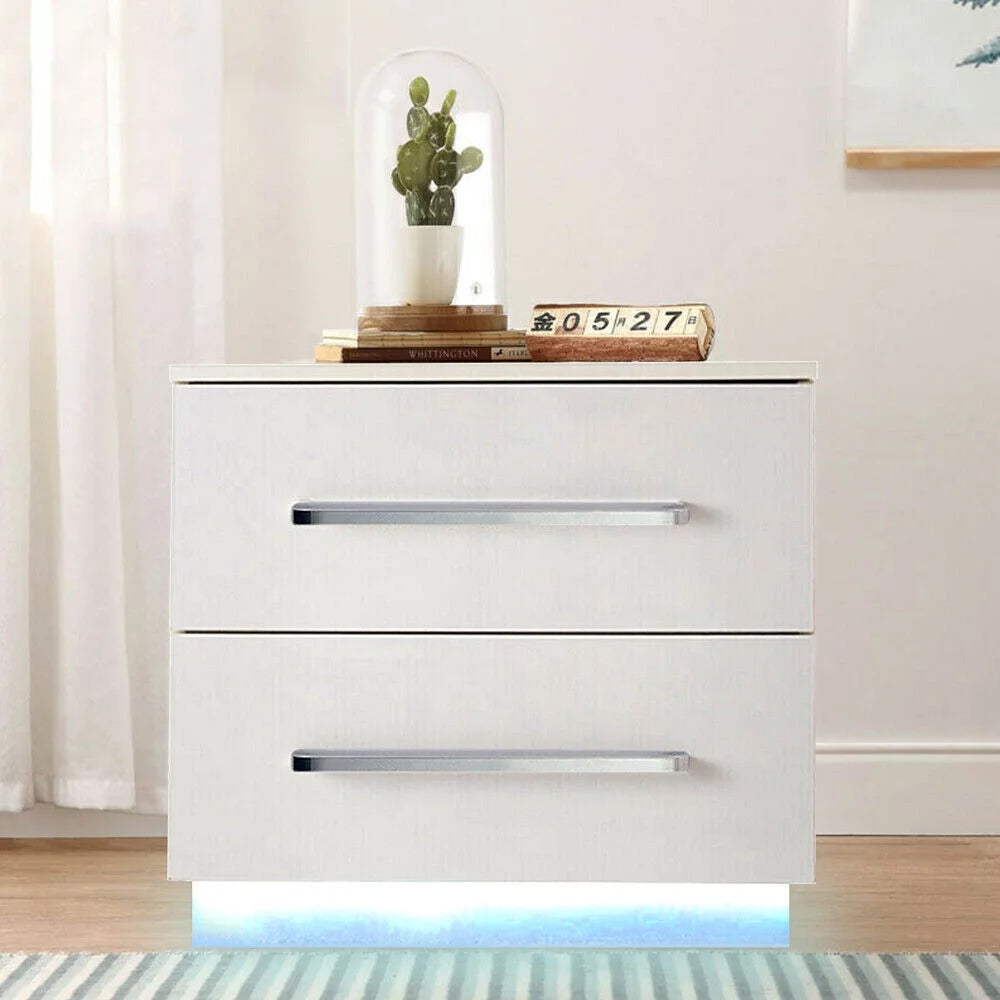 High Gloss 2 Drawer Nightstand with LED Light D334149