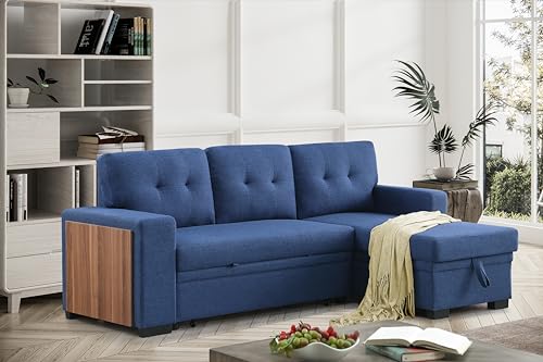 4-in-1 Convertible L Shaped Couch with Pull Out Bed and Storage Sectional Sleeper Sofa L376122