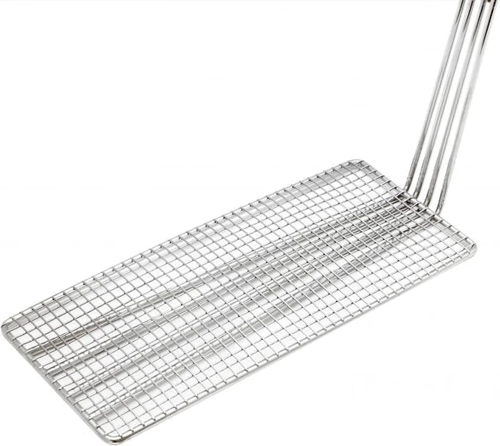 11" x 4-3/4" Rectangular Deep Fry Basket Press Heavy Duty Nickel Plated Iron with Green Coated Handle O8870