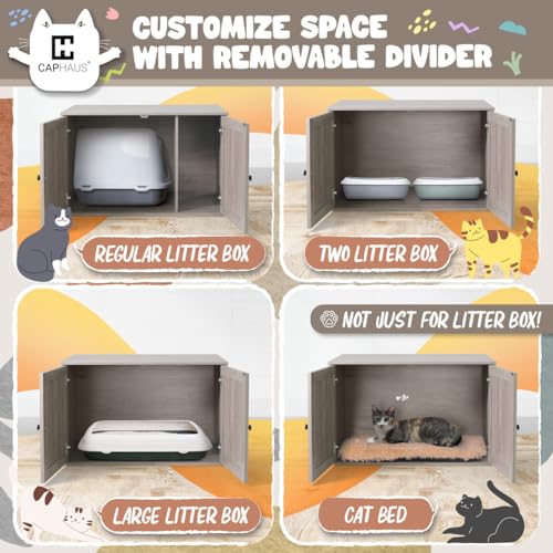 White Wooden Cat Litter Box with Double Doors I61273