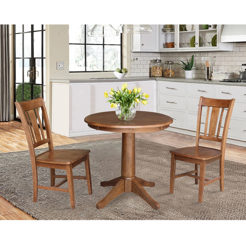 Round Solid Wood Pedestal Dining Table with 2 Splat Back Dining Chairs I388115