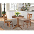 Round Solid Wood Pedestal Dining Table with 2 Splat Back Dining Chairs I388115