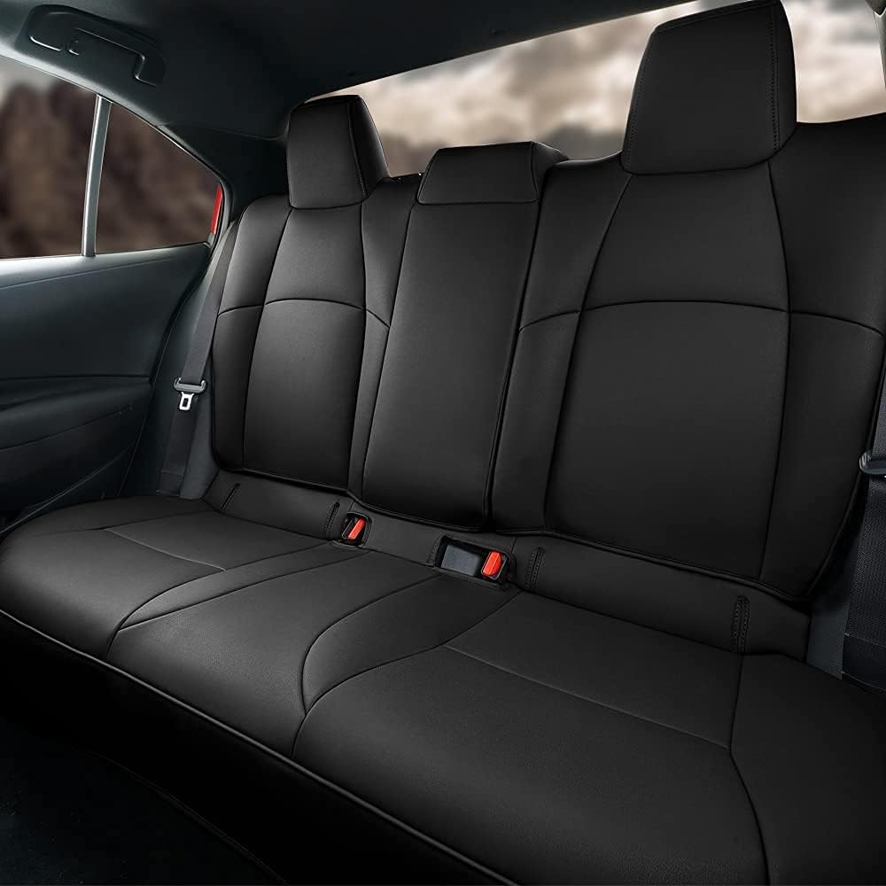 Black Faux Leather Car Seat Covers Full Set V7688