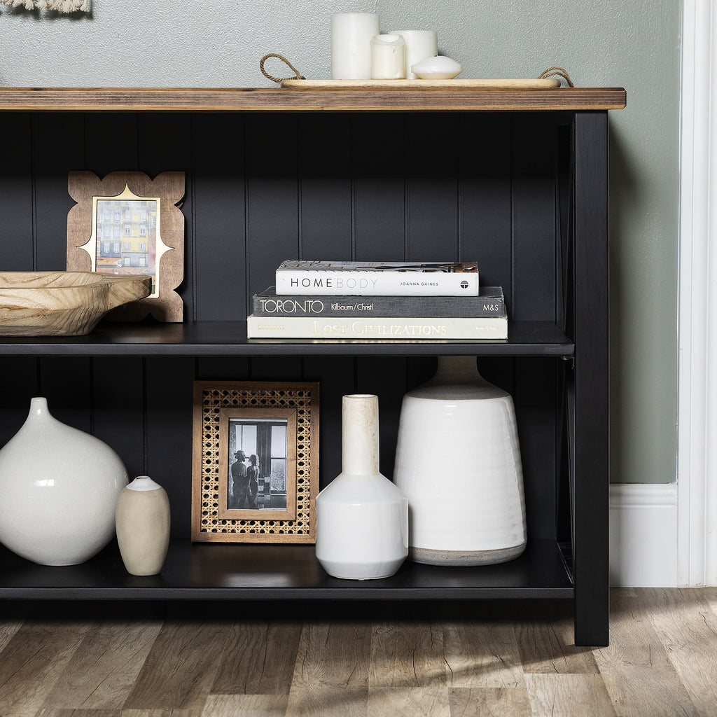 Black Solid Wood Storage Console Table E89862