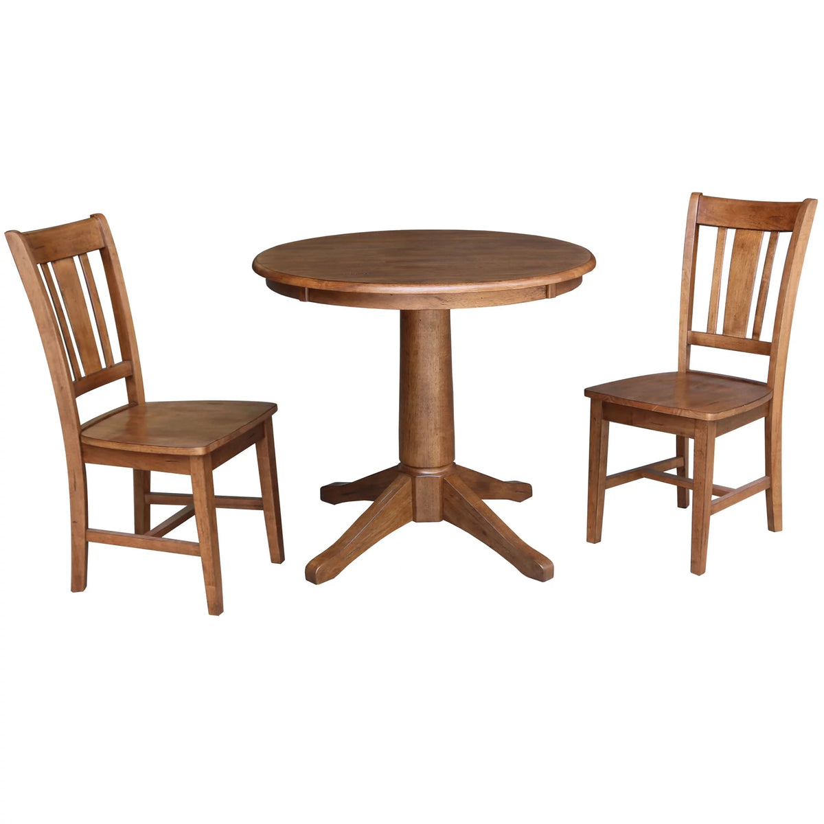 Round Solid Wood Pedestal Dining Table with 2 Splat Back Dining Chairs I388115