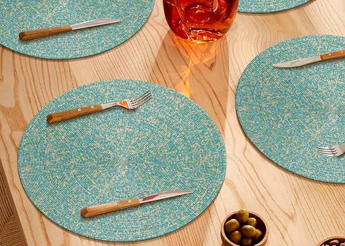 Gold White 13" Round Set of 4 Beaded Placemat O9313