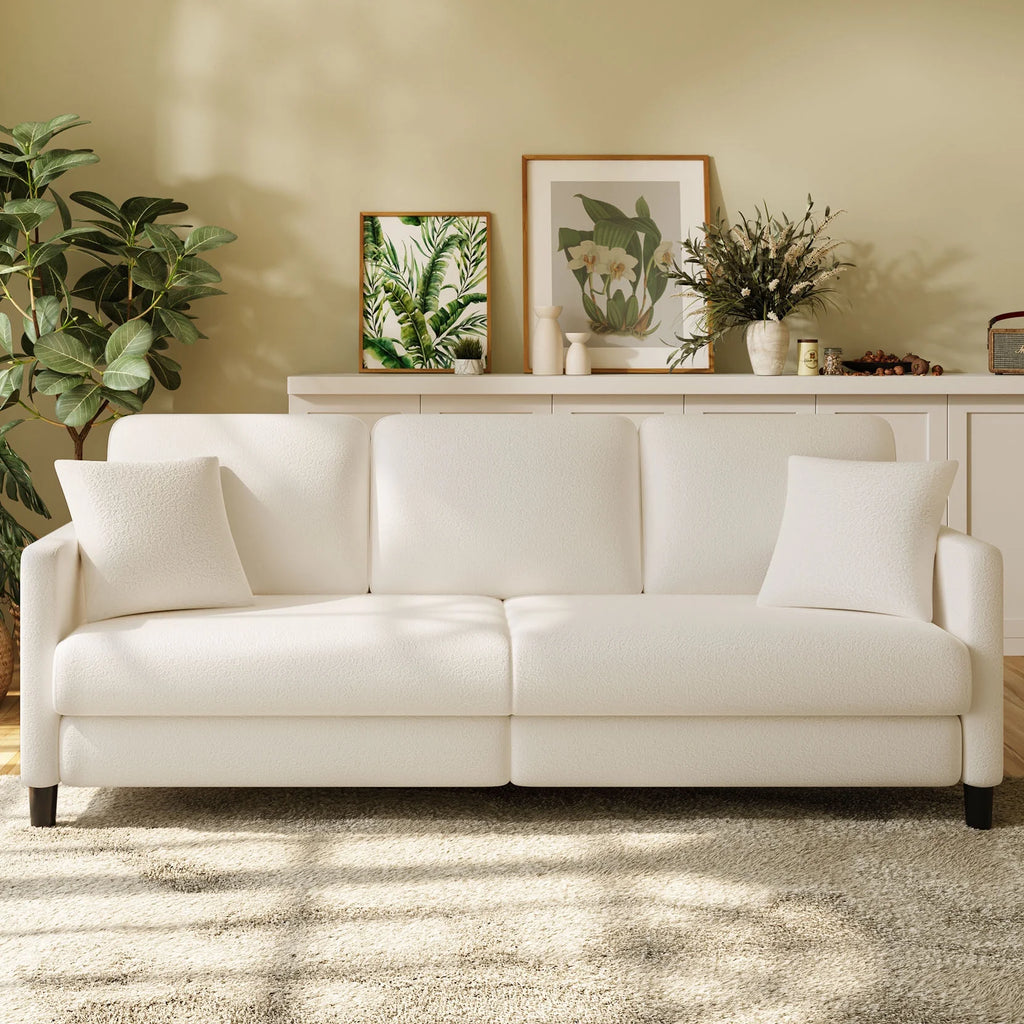 Off-White Velvet 3 Seater Sofa with 2 Pillows Z5013