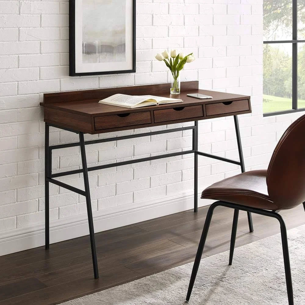 42x22 3-Drawer Angled Front Desk Dark Walnut F49051
