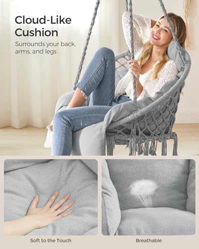 Cream White Hanging Hammock Chair with Cushion W2507