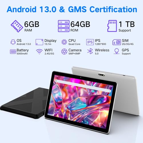 10.1 inch 4G LTE Tablet with SIM Card Slot, 64GB Storage, 1280x800 IPS, Dual Cameras F852413