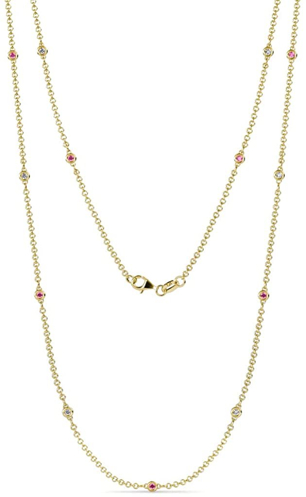 Pink Sapphire and Diamond 13 Stations Necklace 0.35 ct tw 14K Yellow Gold O3055