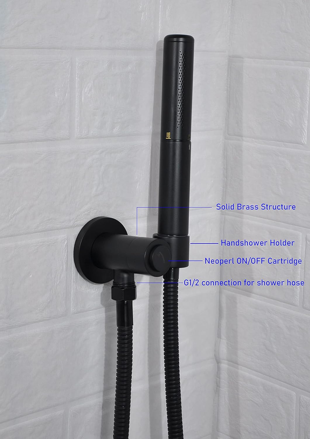 Solid Brass Matte Black Wall Supply Elbow with Hand Shower Holder P218818