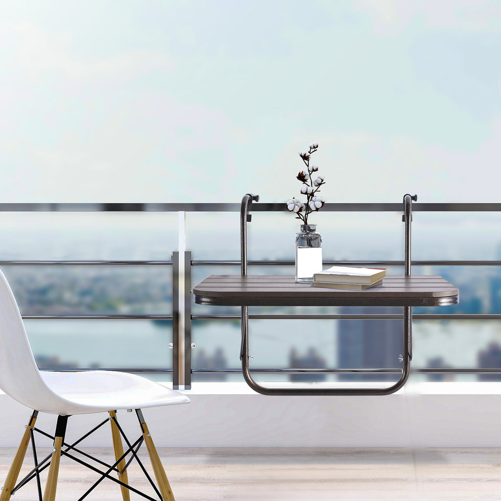 Balcony Hanging Folding Aluminium Side Table 23.6"(L) x 15.7"(W) Brown A249