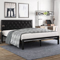 Twin Size Dark Gray Metal Bed Frame with Upholstered Headboard S778522