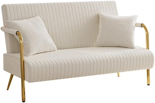 Orange Velvet 2 Seater Loveseat Sofa with Gold Metal Legs D860
