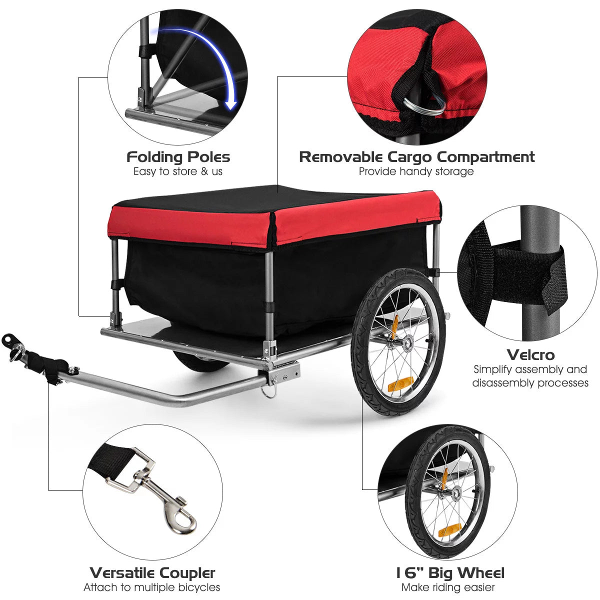 Bike Cargo Trailer with Folding Frame and Quick Release Wheels R1603