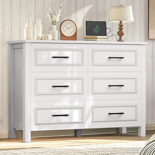 White Walnut 6 Drawer Wood Dresser W777