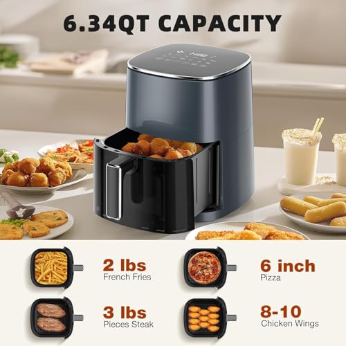 6QT Large Digital Air Fryer with Clear Window, Dishwasher Safe, Nonstick, Gray W349949