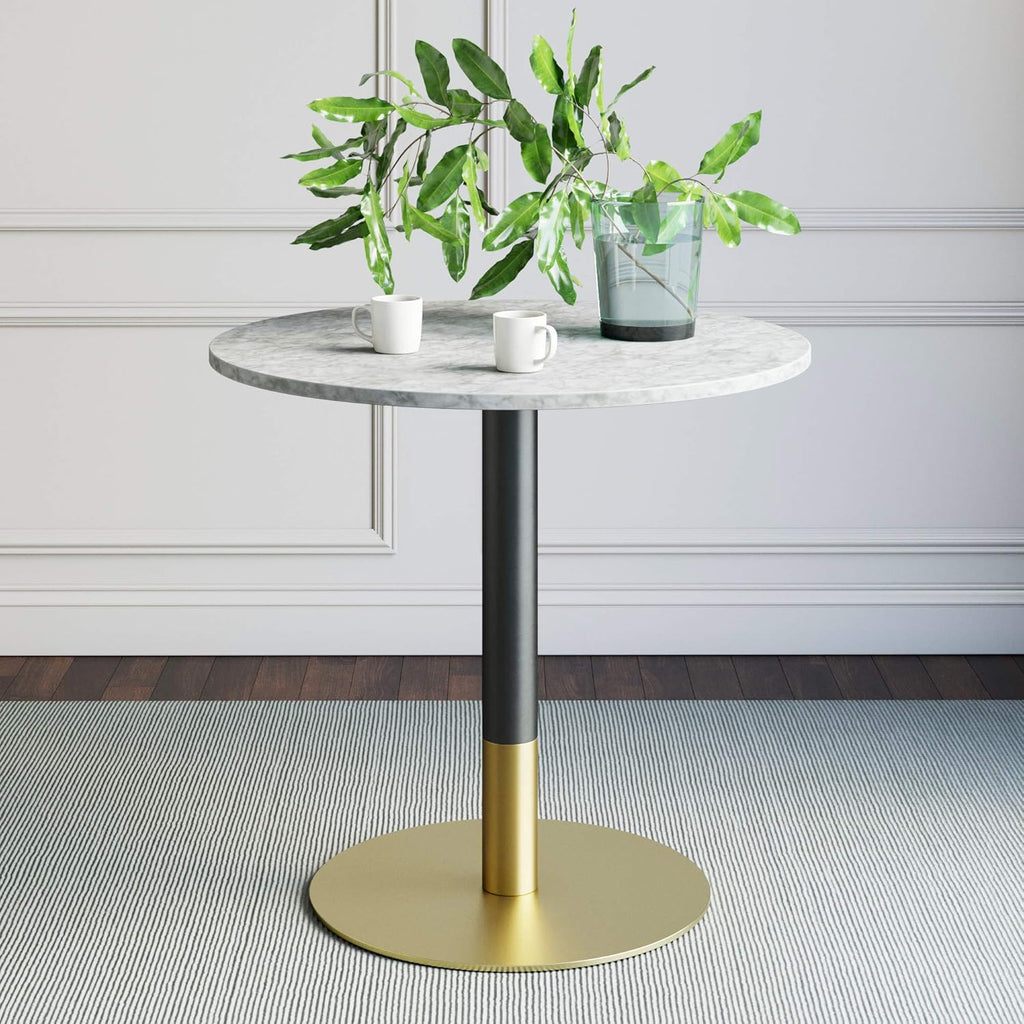 Small Mid-Century Modern Kitchen or Dining Table with Faux Carrara Marble Top X3433