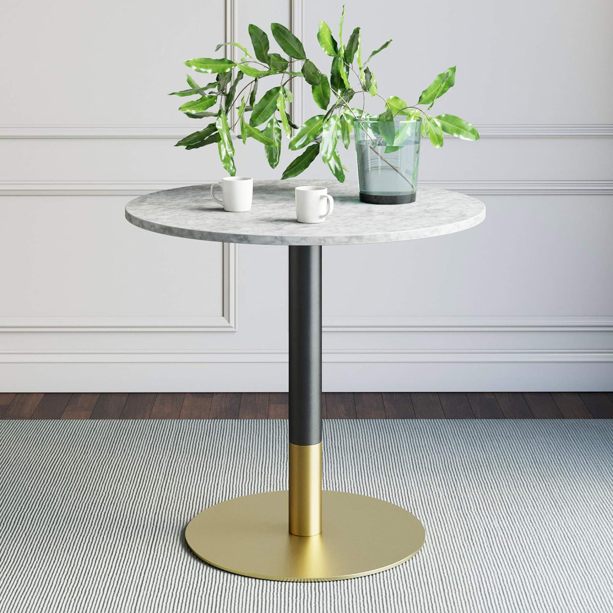Small Mid-Century Modern Kitchen or Dining Table with Faux Carrara Marble Top X3433