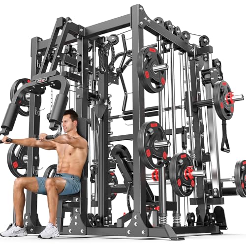Smith Machine Squat Rack Power Cage with Cable Crossover System X367849