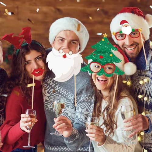 30pc Glitter Christmas Photo Booth Props Set Y2200