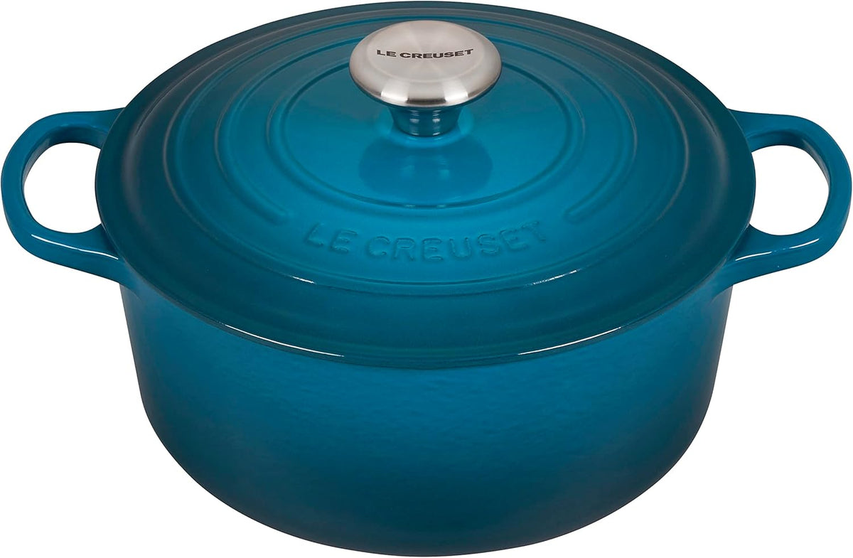 4.5 qt. Deep Teal Enameled Cast Iron Round Dutch Oven W3495