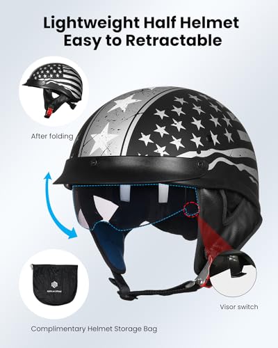 Half Helmet Motorcycle Open Face Sun Visor DOT Approved Y68096