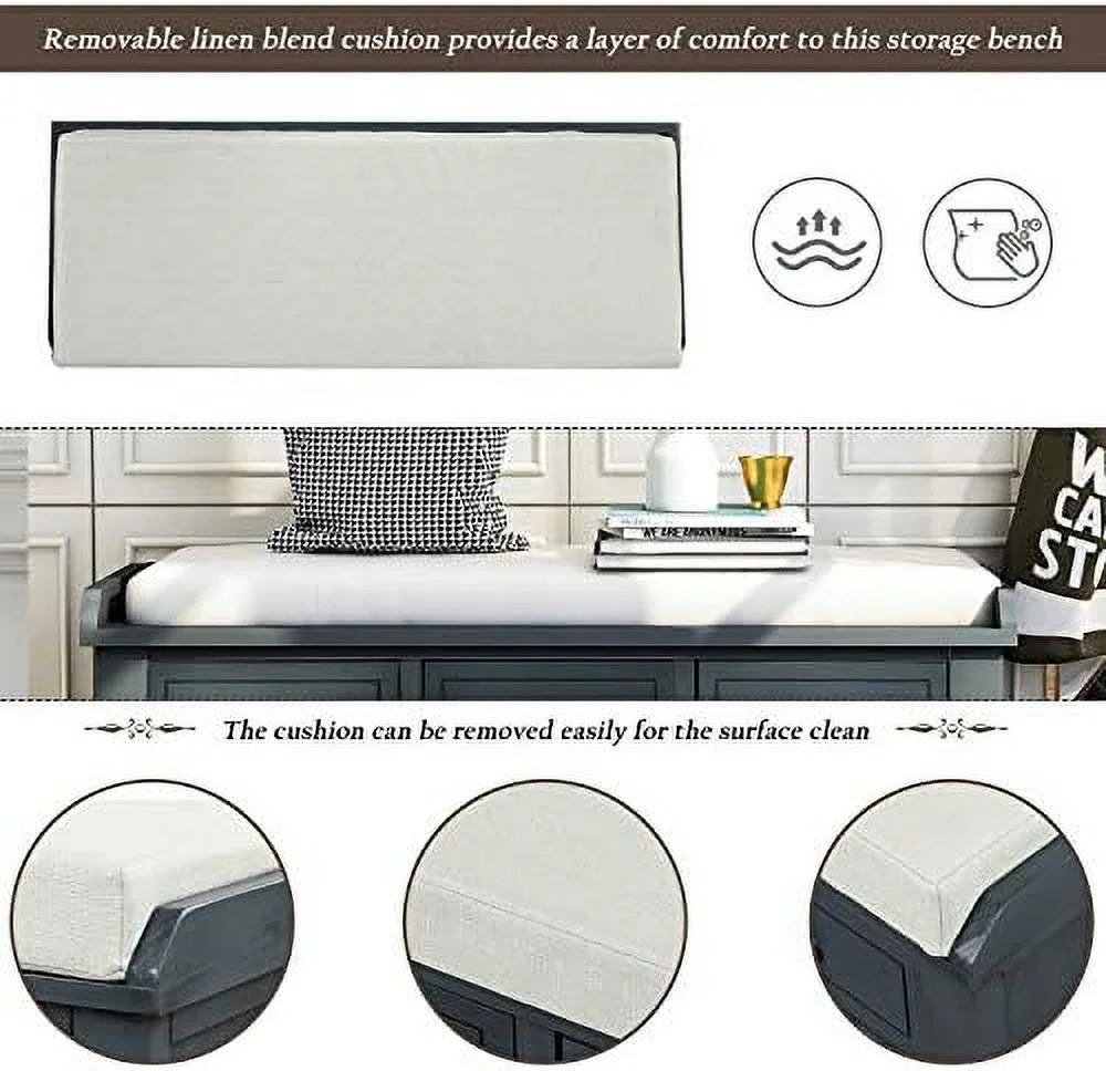 White Washed Bench with 3 Basket Drawers K697