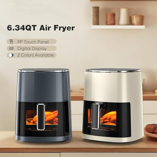 6QT Large Digital Air Fryer with Clear Window, Dishwasher Safe, Nonstick, Gray W349949
