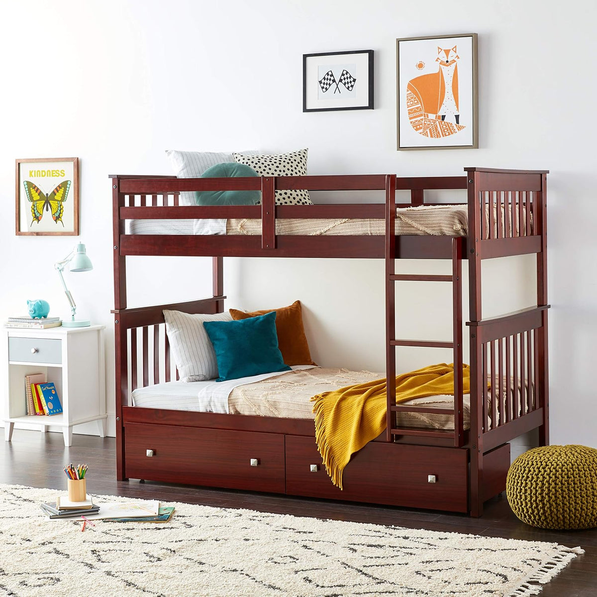 Dark Cappuccino Twin Bunk Bed with Under Bed Drawers T9752