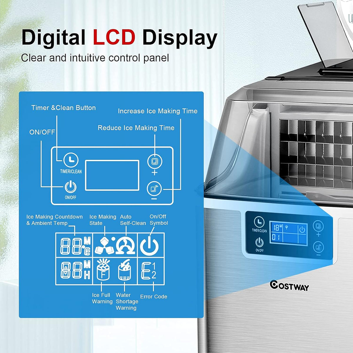 40LBS/24H Portable Compact Ice Machine with Auto Self-Cleaning Function N714199