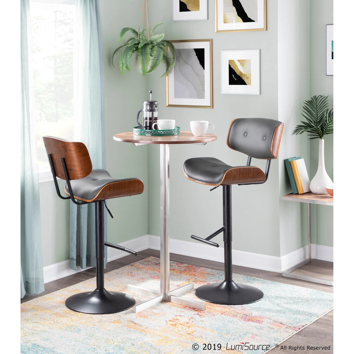 Contemporary Round Bar Table Walnut Wood Y855465