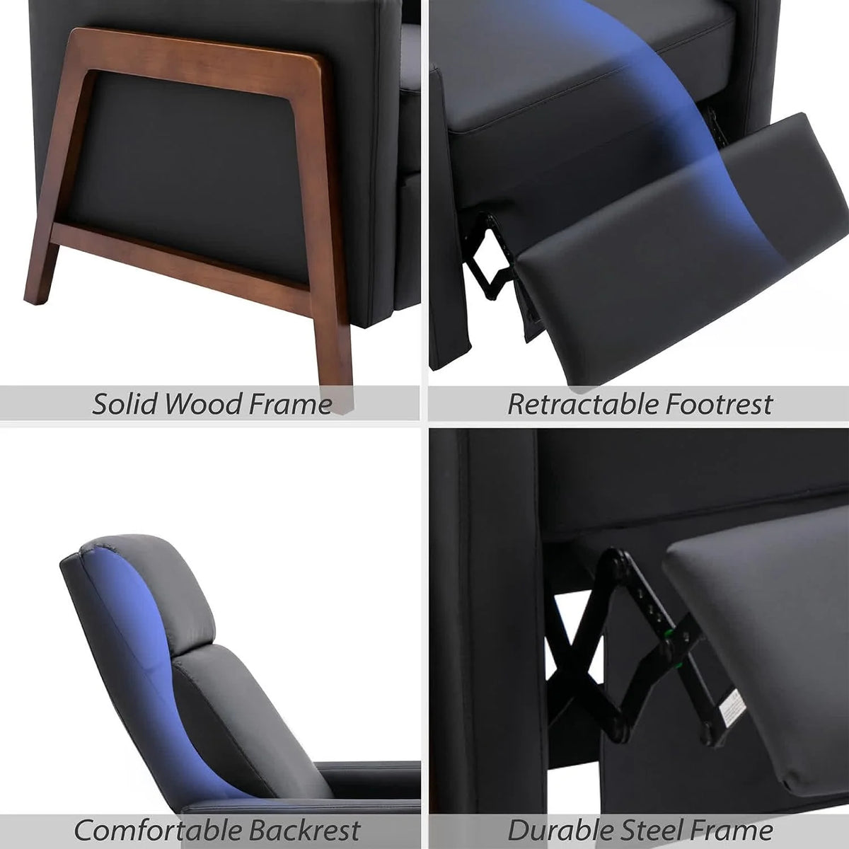 Black PU Leather Recliner Chair with Thick Cushion G9344