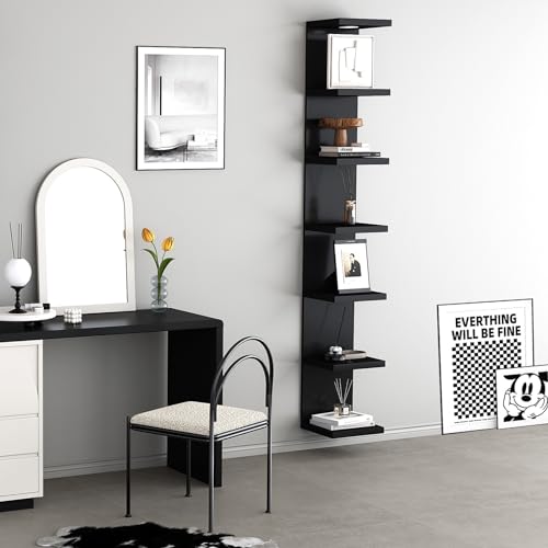 7 Tier Black Wall Shelf with LED Remote Control Light L146