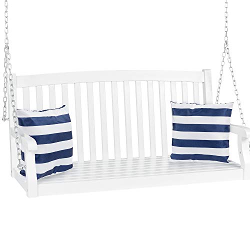 48in Wood Outdoor Hanging Bench Chair with Mounting Chains J778354