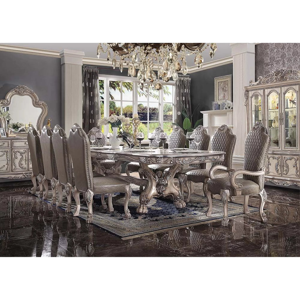 Vintage Bone White Wood Dining Table with Removable Leaf R967289