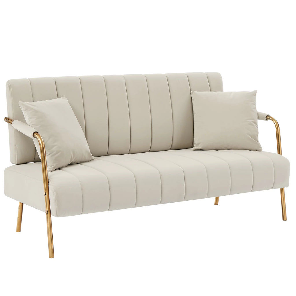 Velvet Upholstered Loveseat Sofa with 2 Throw Pillows H54784