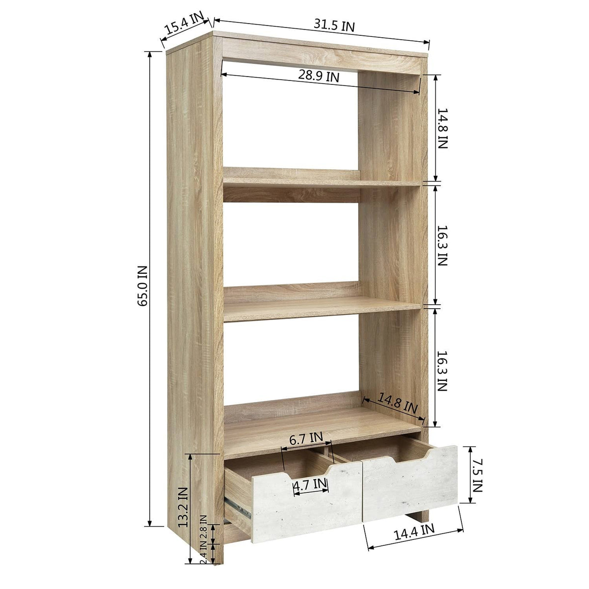 3-Shelf Bookcase with Drawers - Oak Q84638