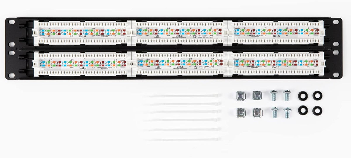 Cat6 24 Port Patch Panel, 1U Rackmount or Wall Mount, Pack of 2 J5250