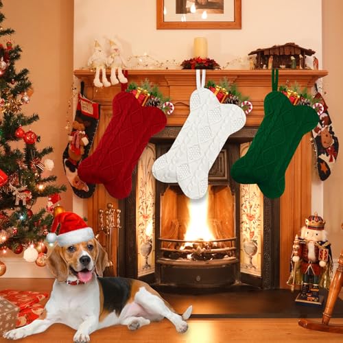 18 Inch Knitted Dog Christmas Stocking 3 Pack T7877