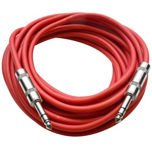 Pack of Six 25 Foot Red 1/4x22 TRS Patch Cable F861895